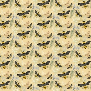 Small scale vintage bees on yellow