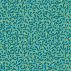 Leaves and Vines Turquoise & Marigold