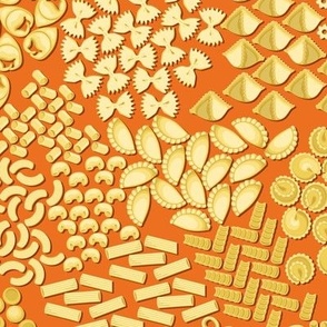 Italian Pasta, Yellow on a dark orange background