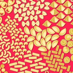 Italian Pasta, Yellow on a red background