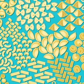 Italian Pasta, Yellow on a light blue background