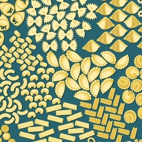 Italian Pasta, Yellow on a dark turquoise background