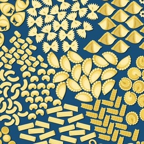 Italian Pasta, Yellow on a dark blue background