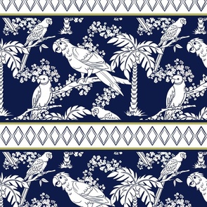 Parrot Jungle and Navy and White Double Scroll