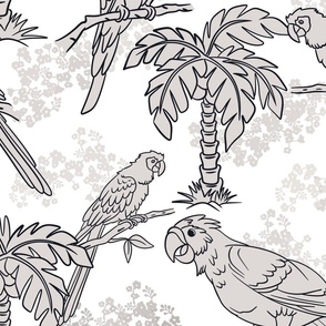 Parrot Jungle in White and Gray