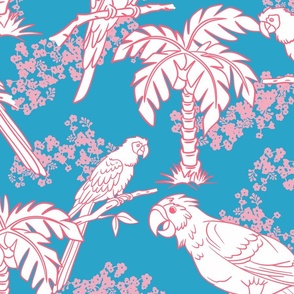 Parrot Jungle in Light Blue, Pink, and White