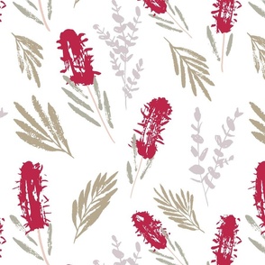 Pastel Vintage Australiana Red Bottlebrush Pattern