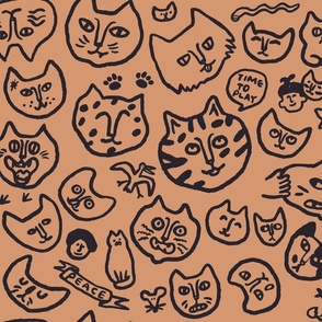 Hand Drawn Cat Faces Brown