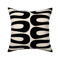 Abstract Mid Century Modern Geometric Curve Stripe in Black and Cream White, Large