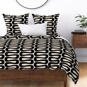 Abstract Mid Century Modern Geometric Curve Stripe in Black and Cream White, Large