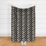 Abstract Mid Century Modern Geometric Curve Stripe in Black and Cream White, Large