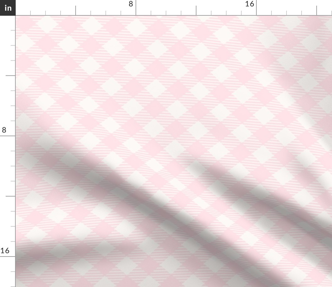 Sweet summer nordic scandinavian pink diagonal gingham, gingham fabric, english light pink country, pink and white fabric 