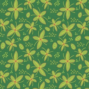 Retro Hawaiian floral on green background