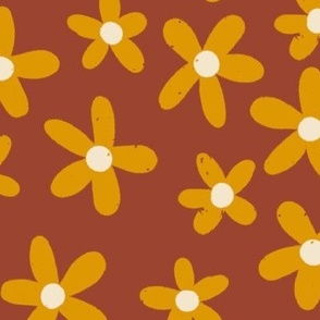 Retro Daisies, Yellow Floral, Girl's Bedding, Girl's Fabric, Vintage Floral, Yellow and Red, Retro Inspired Floral, Hand Drawn Flowers
