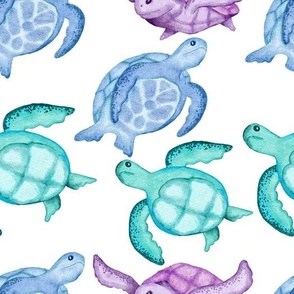 Turtles in Blue Turquoise and Purple