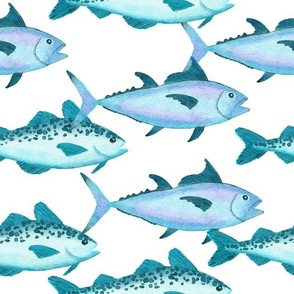 Fish Fishing Tuna Pattern on White Background