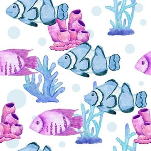 Fish & Coral Underwater Watercolor Print