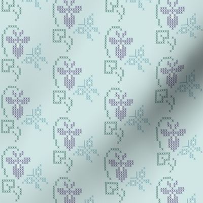 Cross-stitch embroidery pattern - sm border - violet & butterfly