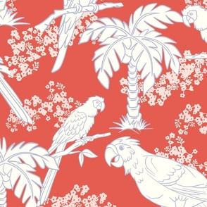 Parrot Jungle in Coral, Gray, and White