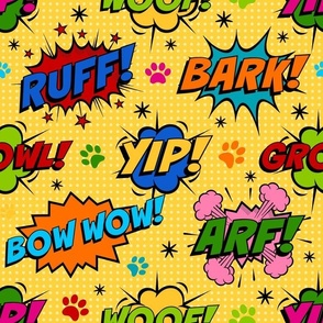 Large Scale Dog Expression Comic Bubbles on Yellow