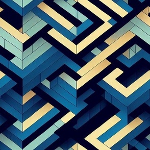 3D blue and yellow geometric pattern