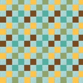 Checkered Blue Brown and Yellow Print