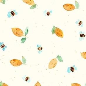 Sicilian lemon bees on cream - watercolor summer italian vibes - painted citrus and bee for nursery baby kids b117-2