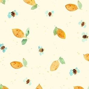 Sicilian lemon bees - watercolor summer italian vibes - painted citrus and bee for nursery baby kids b117-4