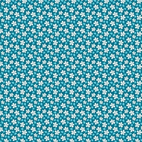 Flowers in White on Teal Blue (X-Small)