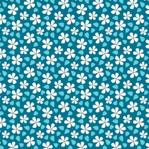 Flowers in White on Teal Blue (Small)