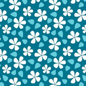 Flowers in White on Teal Blue (Medium) 