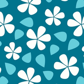 Flowers in White on a Teal Blue Background  (Large) 