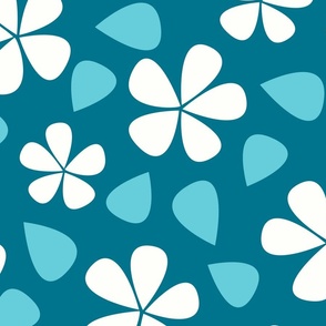 Flowers in White on a Teal Blue Background  (X-Large) 