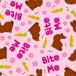Medium Scale Bite Me Funny Chocolate Easter Bunnies on Pink