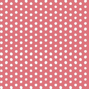 watermelon - white crooked dots on watermelon - sf petal solids - dots fabric and wallpaper