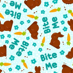 Large Scale Bite Me Funny Chocolate Easter Bunnies on Blue