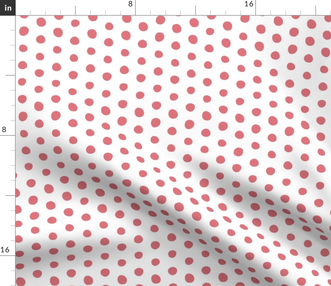 watermelon crooked dots on white - sf petal solids - dots fabric and wallpaper