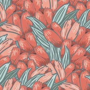 Tulips field in Coral red Medium scale