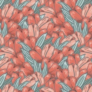 Tulips field in Coral red Small scale