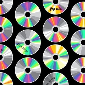 CDs on darkest black with texts Y2K aesthetic hot pink and rainbow Medium scale