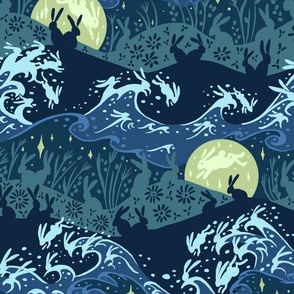 Night of the Rabbits // teal // large scale