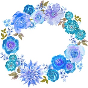 Embroidery pattern blue floral wreath 