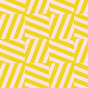 Diagonal geometric checker tiles retro stripes - beach stripe patchwork crooked nineties circus dashes pale pink yellow SMALL