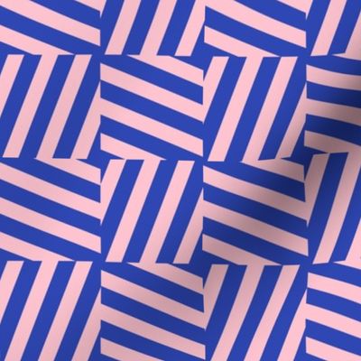 Diagonal geometric checker tiles retro stripes - beach stripe patchwork crooked nineties circus dashes eclectic blue pale pink SMALL