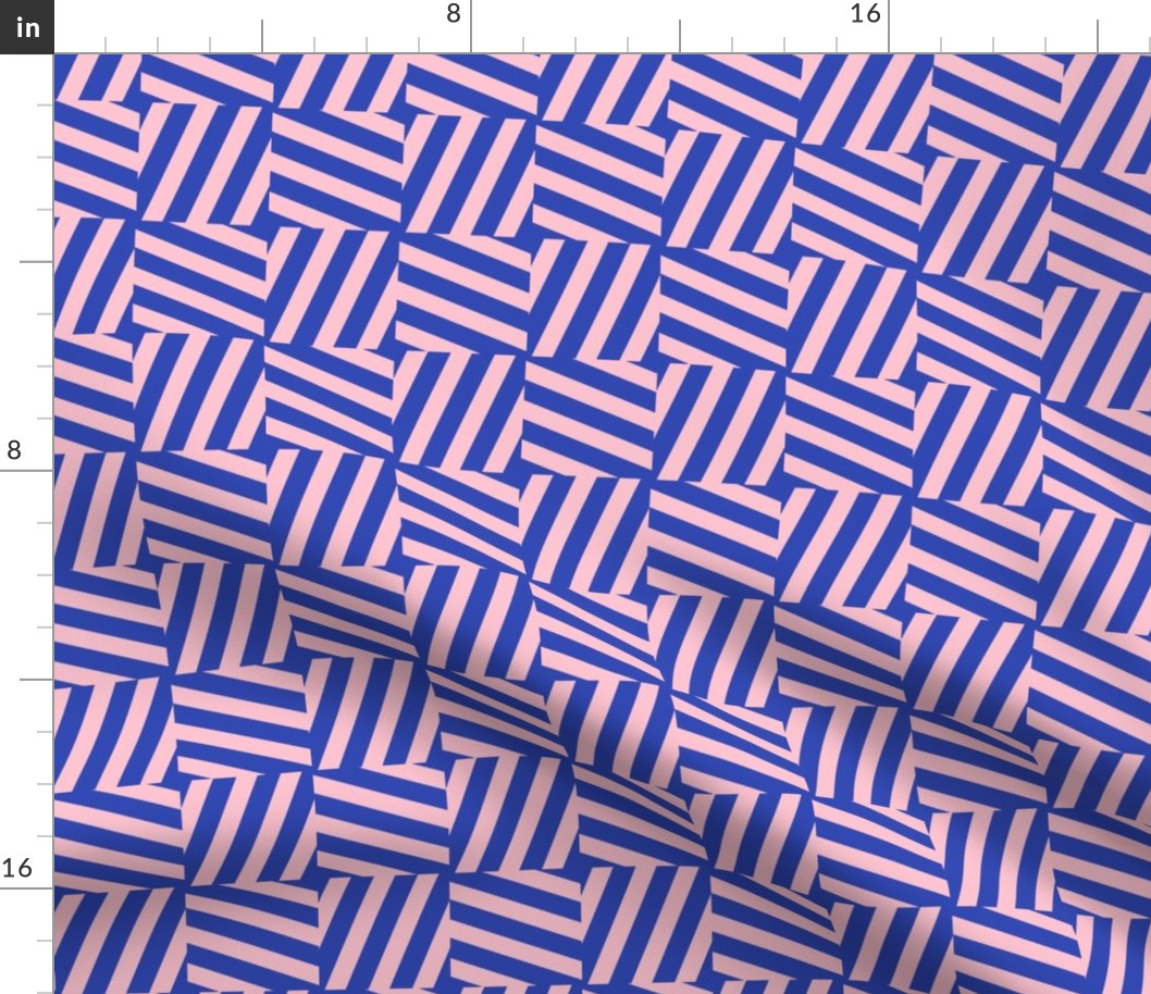 Diagonal geometric checker tiles retro stripes - beach stripe patchwork crooked nineties circus dashes eclectic blue pale pink SMALL