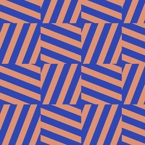 Diagonal geometric  checker tiles retro stripes - beach stripe patchwork crooked nineties circus dashes eclectic blue tan beige SMALL