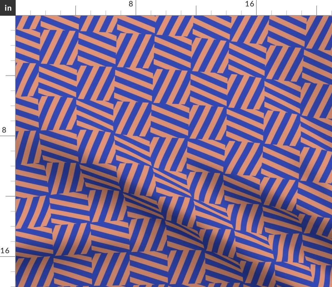 Diagonal geometric  checker tiles retro stripes - beach stripe patchwork crooked nineties circus dashes eclectic blue tan beige SMALL