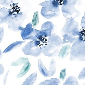 Mid summer bloom in blue and mint • large scale watercolor indigo florals for modern home decor p238-19-4-2