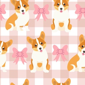 Grandmillenial nursery corgi dogs and bows on pink gingham xl extra large jumbo