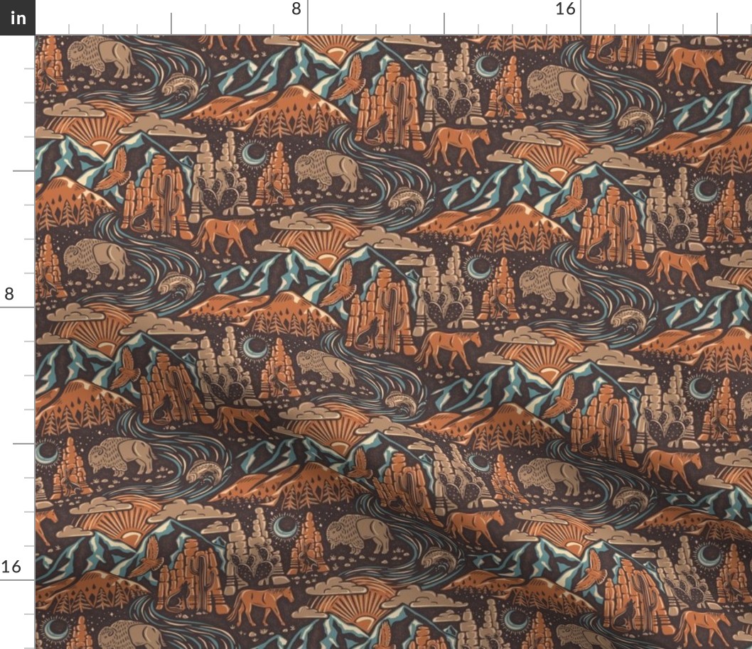 Wild West - 6" medium - brown, orange, blue, and taupe